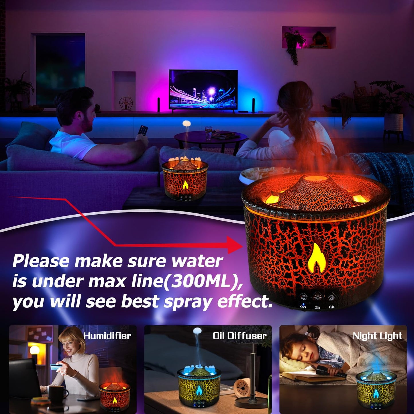 SerenityMist™ 300ml Ultrasonic Aroma Diffuser & Cool Mist Humidifier w/ Remote + LED