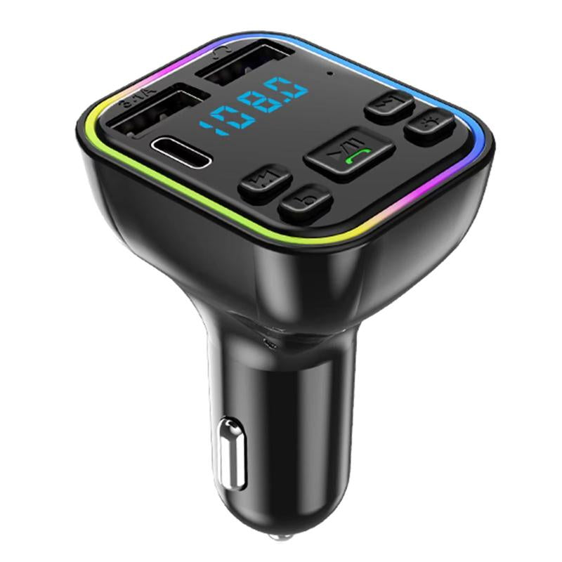 Bluetooth 5.3 Car Adapter Charger 4-Port Fast Charging PD36W QC3.0 18W Wireless FM Transmitter Deep Bass LED Backlit Hands-Free Calling USB Drive Support