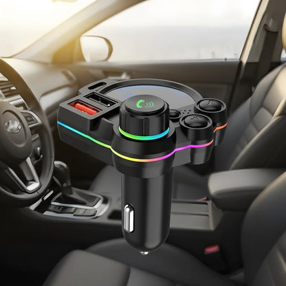 Bluetooth 5.3 Car Adapter Charger 4-Port Fast Charging PD36W QC3.0 18W Wireless FM Transmitter Deep Bass LED Backlit Hands-Free Calling USB Drive Support